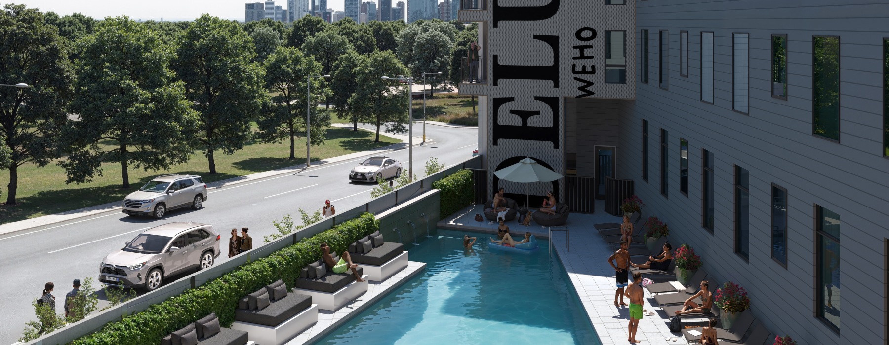 pool with water feature rendering